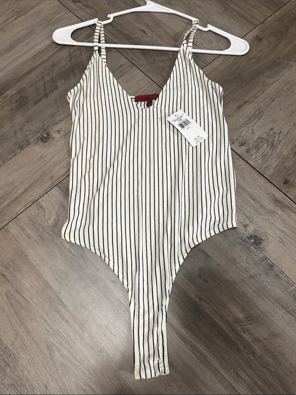 BKE White Striped V-Neck Bodysuit